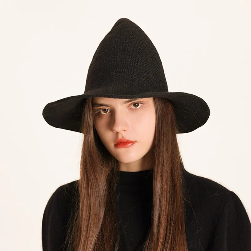 Knitted Witch Hat Pointed Wide Brim Wool Halloween Christmas Costume Party Cosplay Winter Fashion Cap for - product image 4