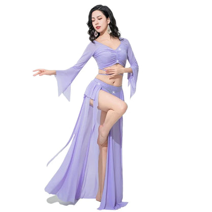 Women's Adult Costumes Horn Long Sleeve Oriental Dance Dress Sparkle Rhinestone Shine Skirt Sexy Side Split - product image 10