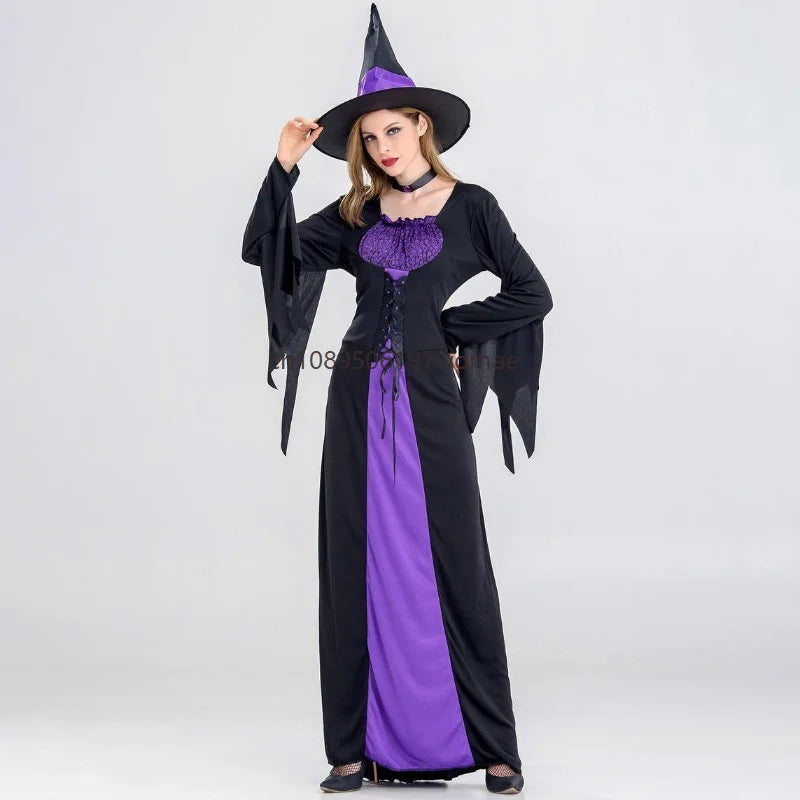 Women's Gothic Vampire Cosplay Purple Dress Witch Gown Halloween Dark Performance Costume Holiday Masquerade - product image 3