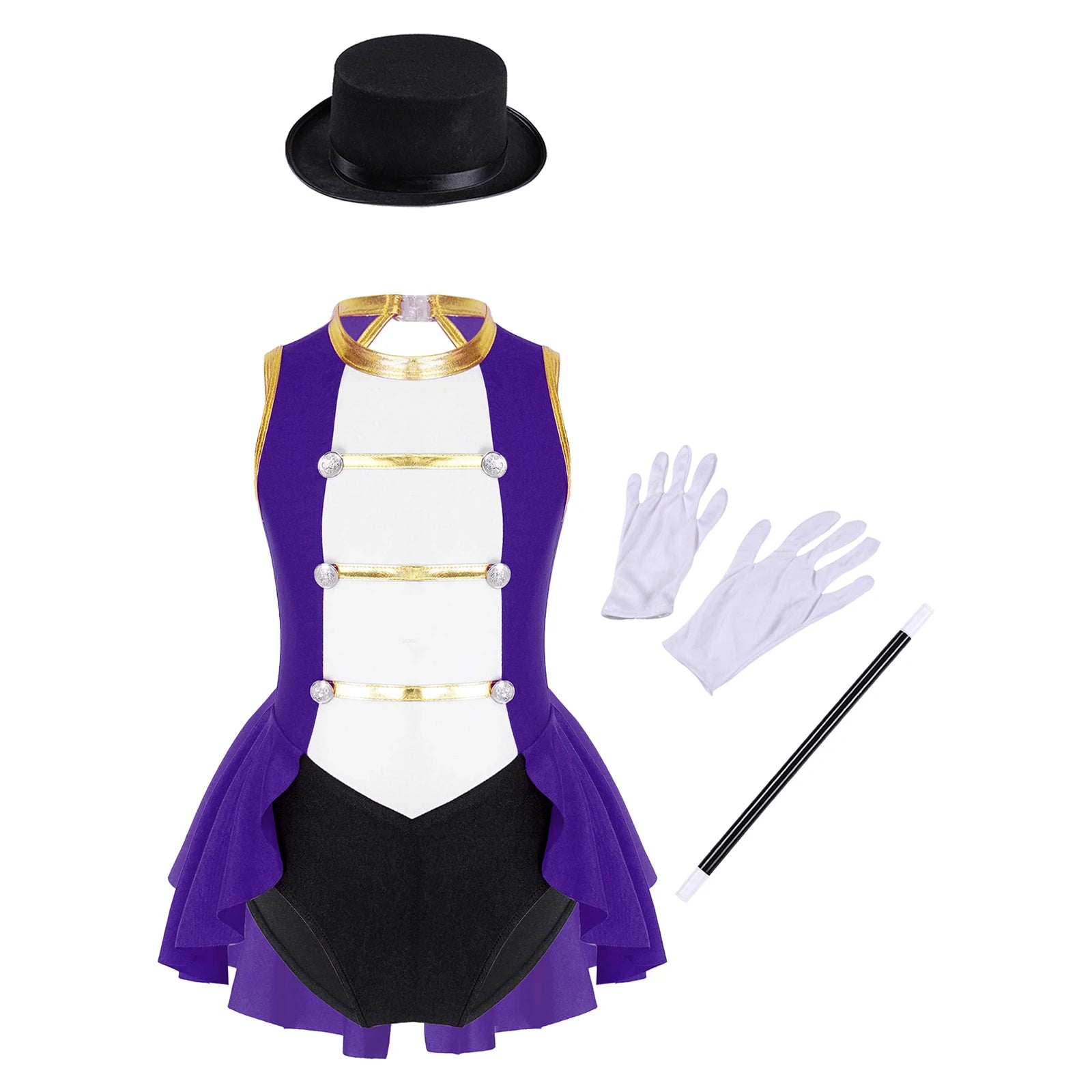 Girls Ringmaster Circus Clown Outfits Costume Dance Leotard Drum Majorette Halloween - Yellow E / 8