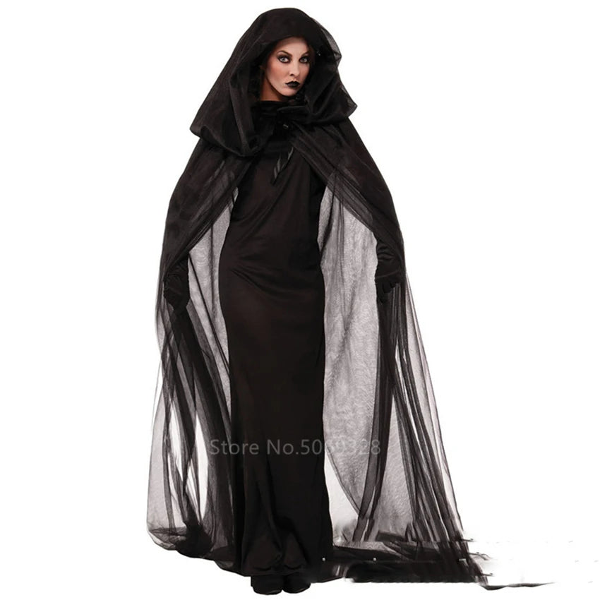 Witch Women Scary Zombie Vampire Halloween Costume Horror Spooky Ghost Sexy Dress+Colak Medieval Hooded Cape Day Of The Dead