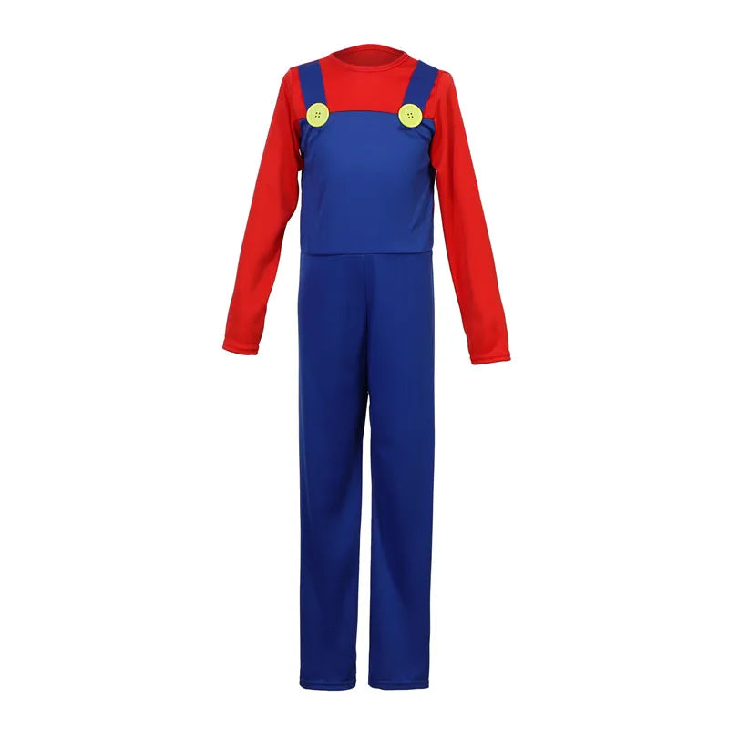 Boy Red and Green Game Jumpsuit with Hat, Beard, and Gloves, Halloween Costume for Performances, Parties, and Birthday Gifts