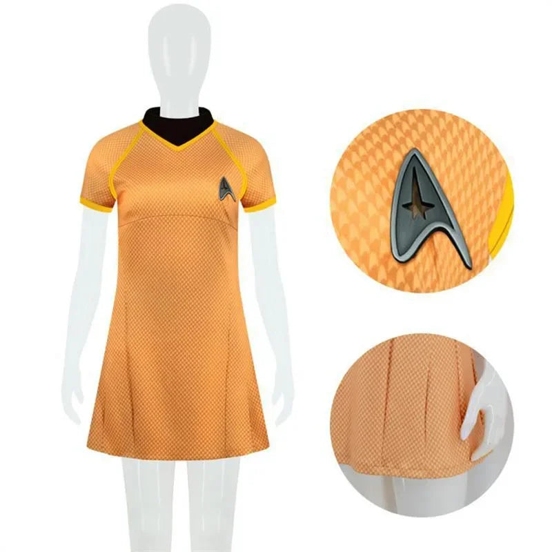 Star Costume Trek Duty Uniform TOS Red Yellow Blue Dress Costume Halloween for Women Badge - Blue dress / L