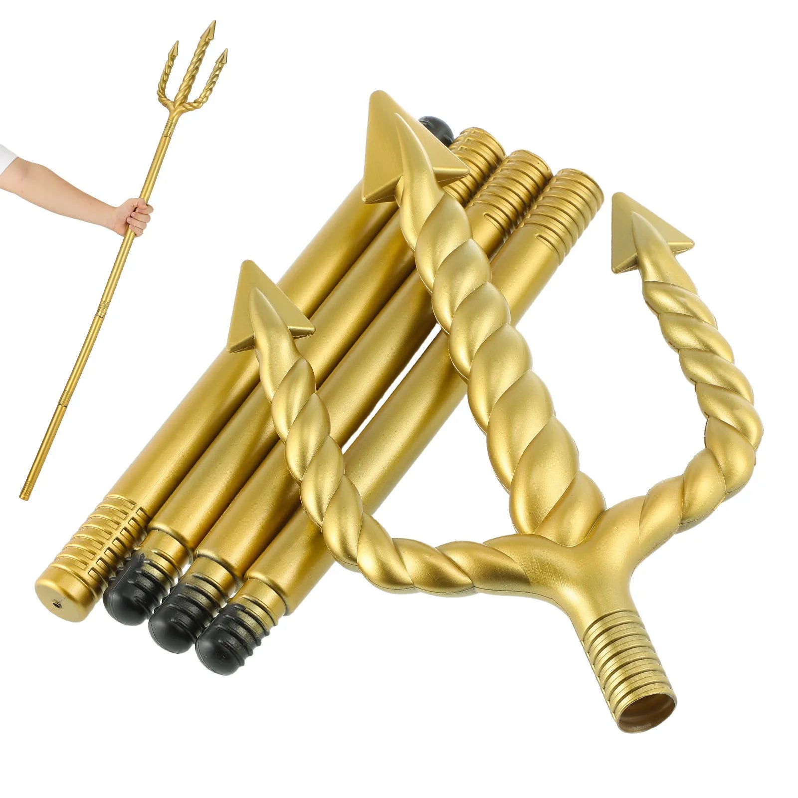 Gold Spiral Devil Trident Prop – Medieval Halloween Costume Staff