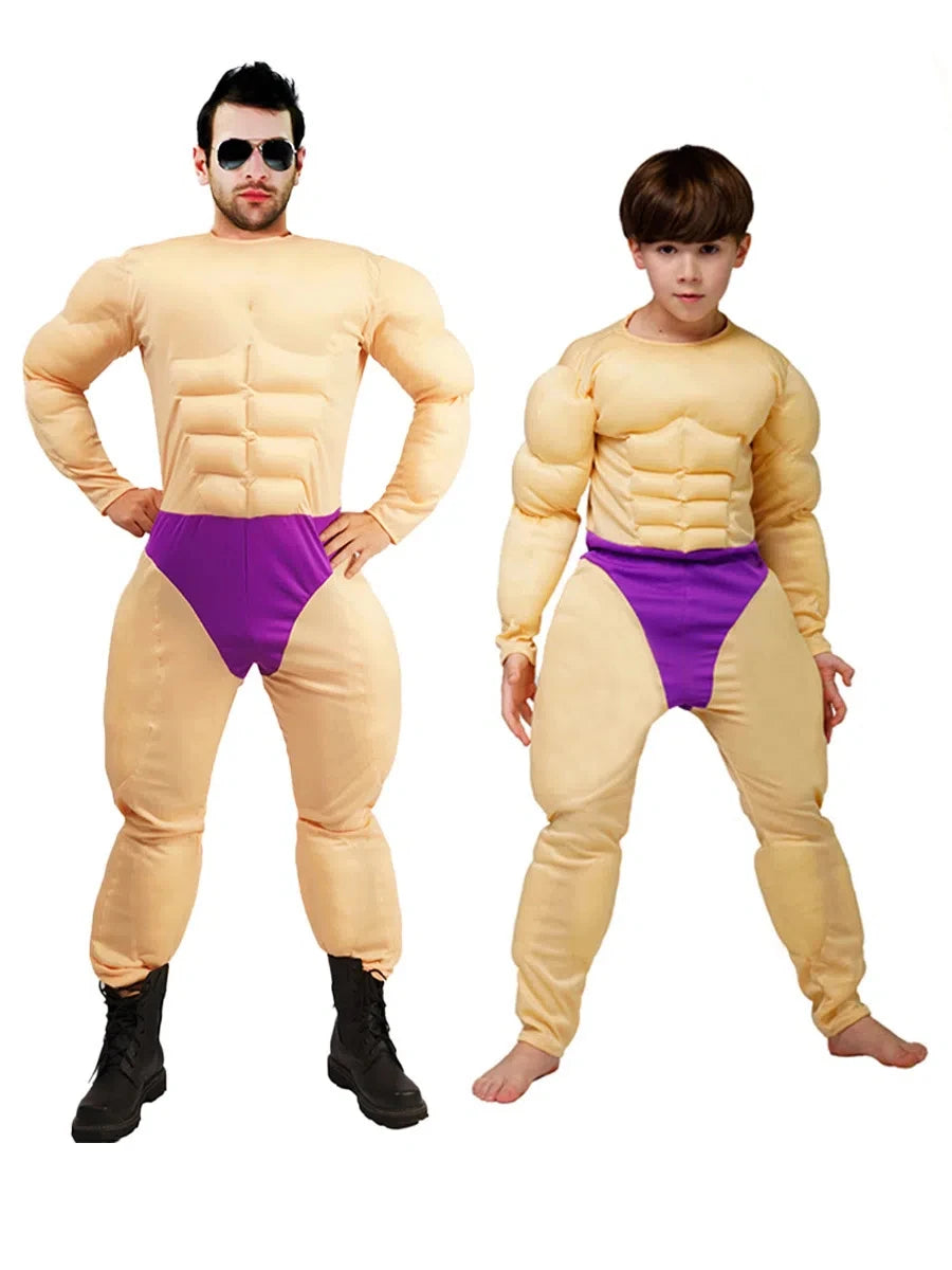 Muscle Costume for Adult Men Kids Funny Strong Men Muscle Jumpsuit Cosplay Halloween Themed Party Carnival - product image 1