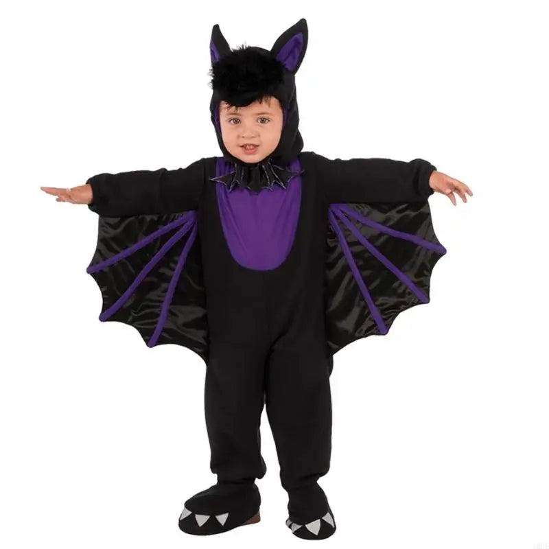 Kids Bat Costume – Black & Red Winged Jumpsuit with Hat