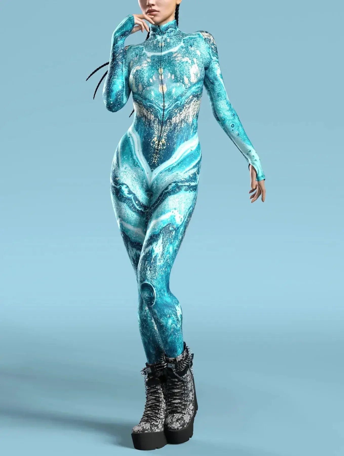 Sexy Zentai Bodysuit Colorful Halloween Costume for Women Outfit Sleeve Front Zipper - K / Adult S