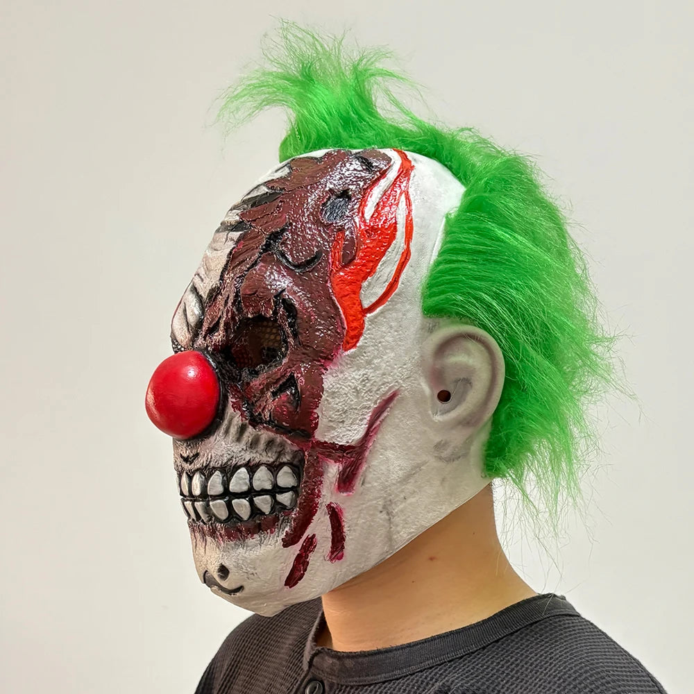 Scary Clown Latex Mask with Hair – Halloween Horror Costume
