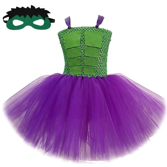 Girls for Superhero Hulk Costume Halloween Outfit Green Costume Anime Tutu Dress with Mask - 6T / Set 1