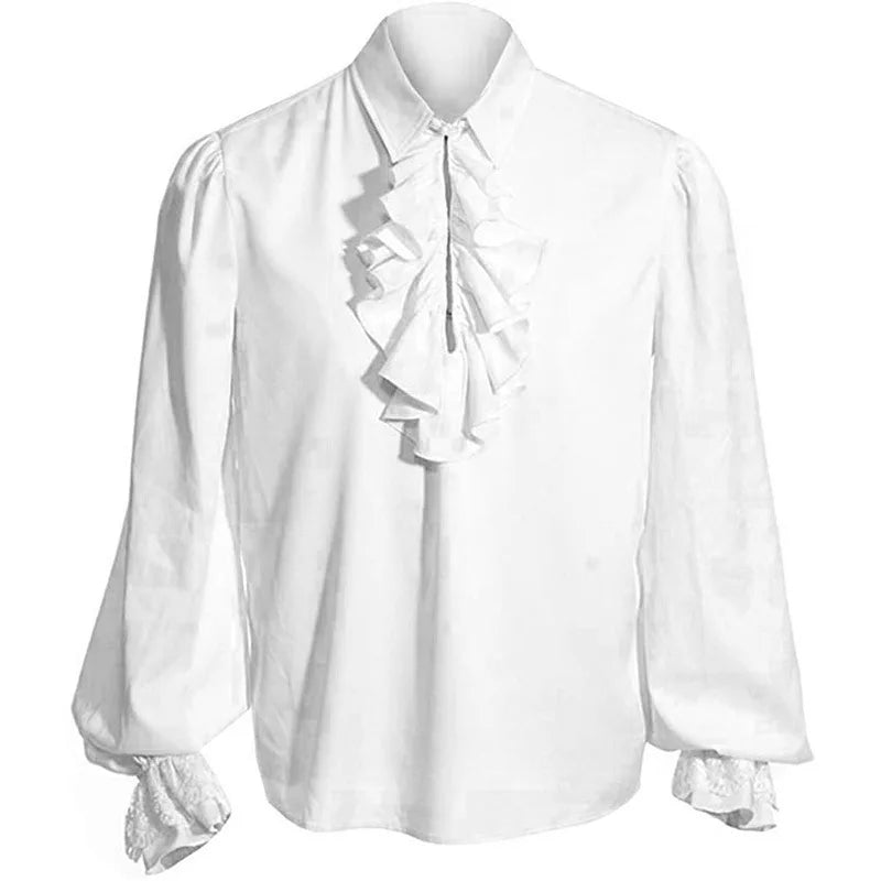 Men's Gothic Costume Set Black Medieval Gentleman Tailcoat Shirt Steampunk Halloween - white shirt / XL