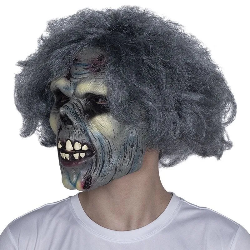Gray-Haired Zombie Latex Mask – Scary Halloween Horror