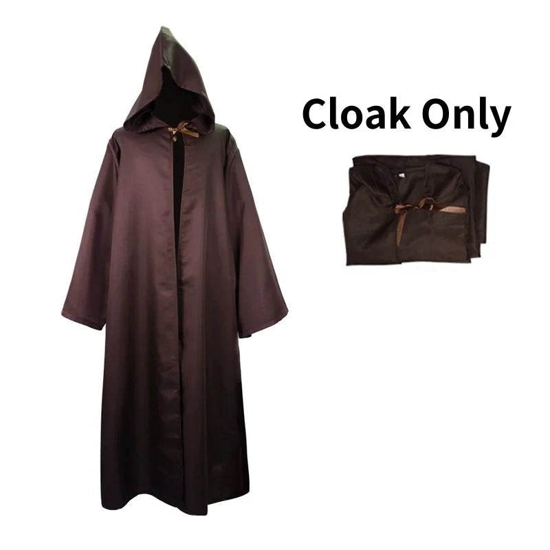Men's Halloween Jedi Knight Costume Robe Adult Male Tunic Costume Hooded Uniform Full Set - Cloak Only / XL