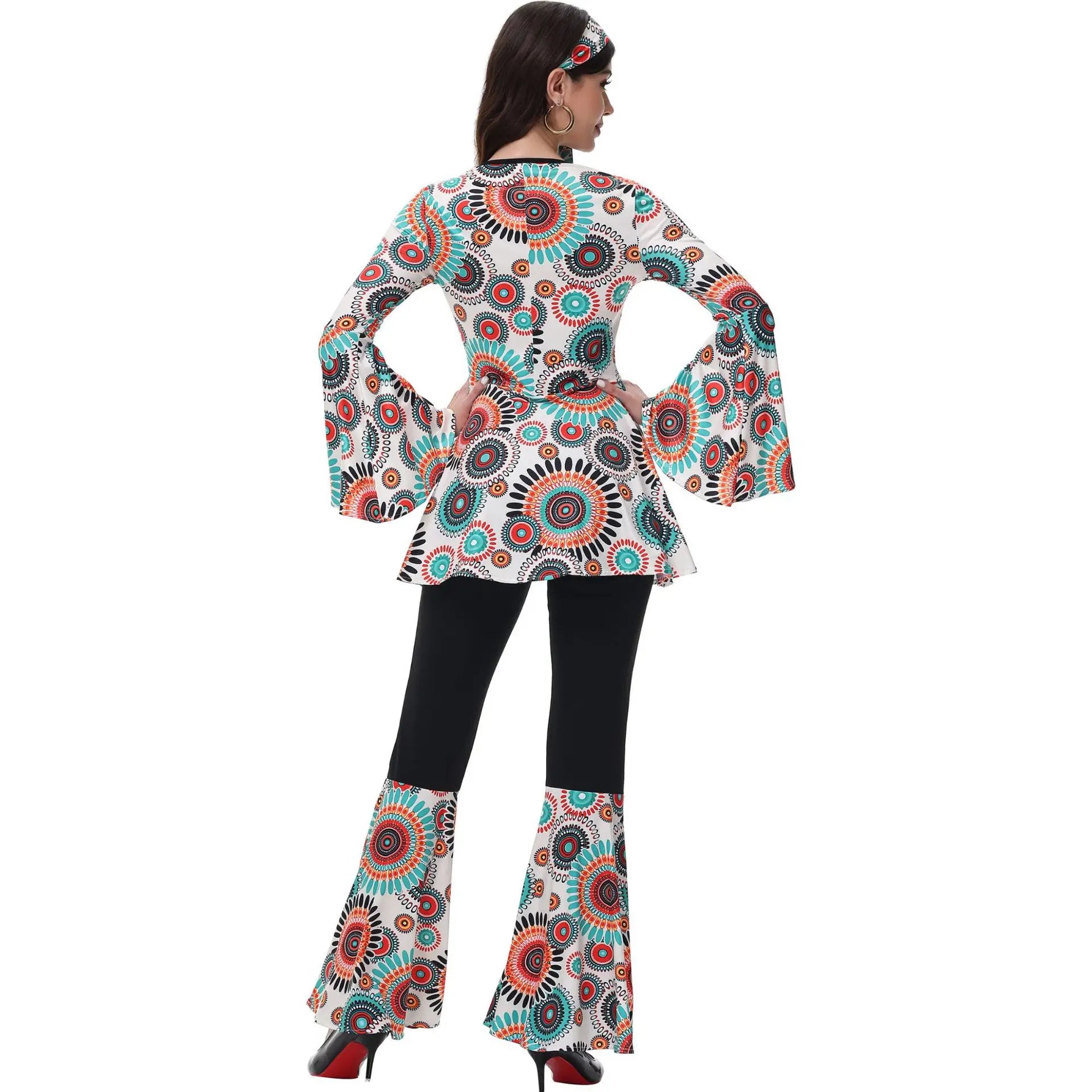 Retro 70s 80s Hippie Costume for Men Women Disco Couples Hippie Costume Dress Up Adult - women / M