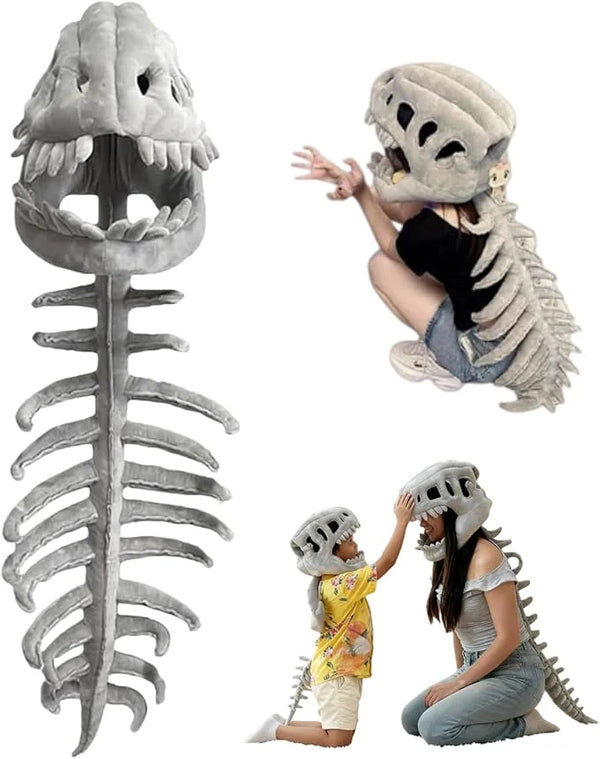 Dinosaur Skeleton Costume 3D Spinosaurus Skull Mask & Plush Spine Halloween Cosplay Dress-Up Play Funny - product image 1