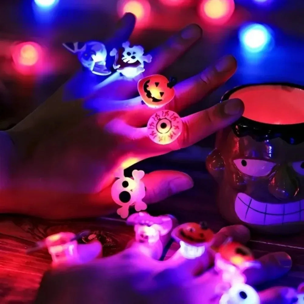 Halloween Light Up LED Rings, Non Candy Trick or Treats 3D Flashing Rings Toys Glow In the Dark Halloween Party Favor Ring Toy Gifts For Kids Adults Goodie Bag Stuffers