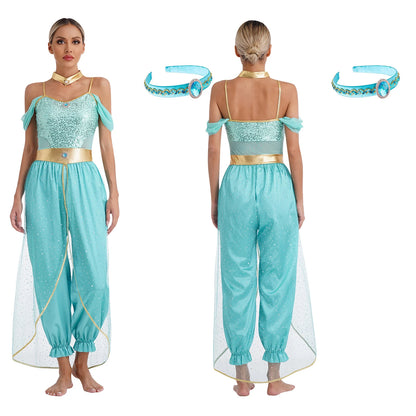 Women's Arabian Prince Belly Dance Princess Jumpsuit Indian Gems Costume - alternate view 14
