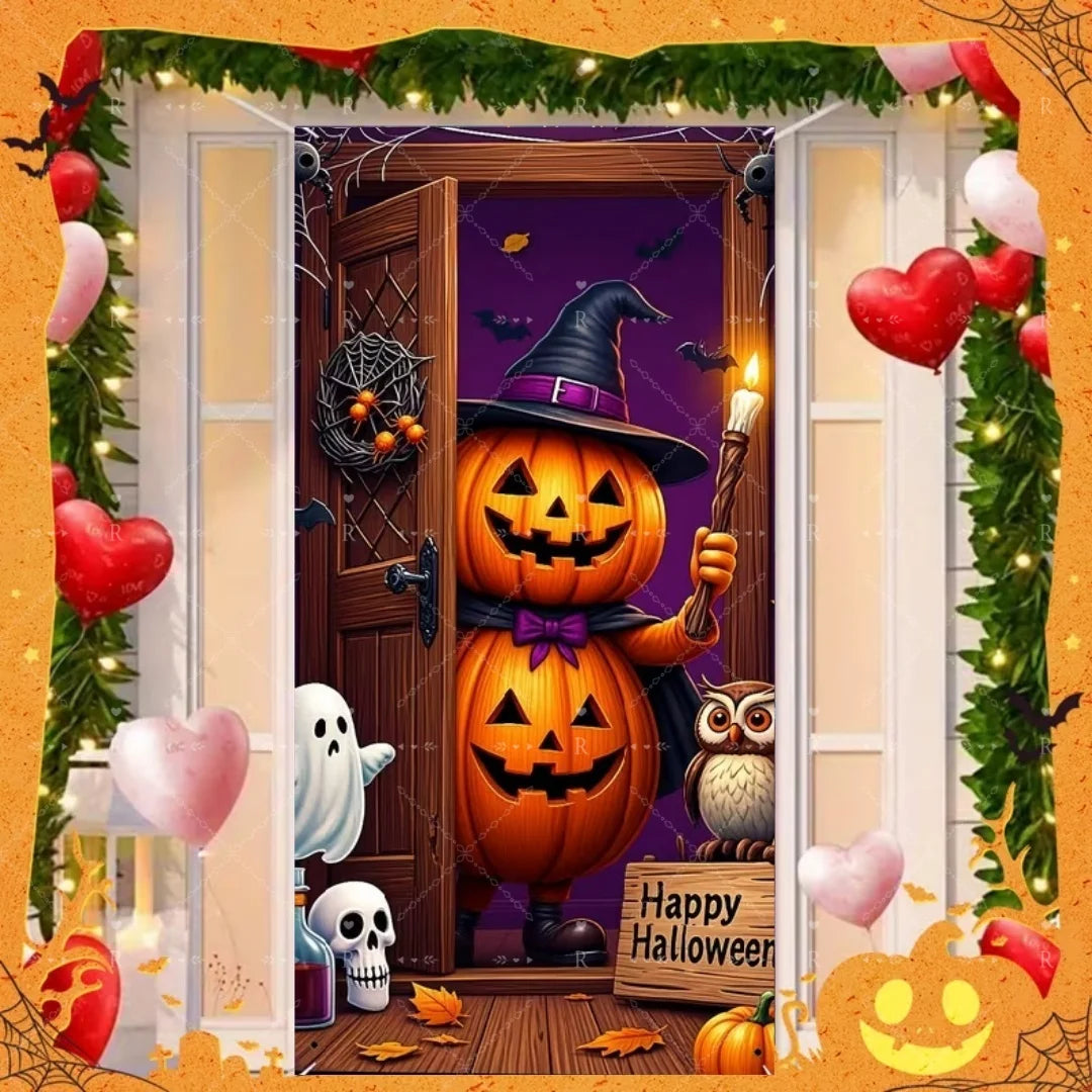 Happy Halloween Decor Door Cover Banner Horror Night Castle Bat Ghost Pumpkin - product image 36