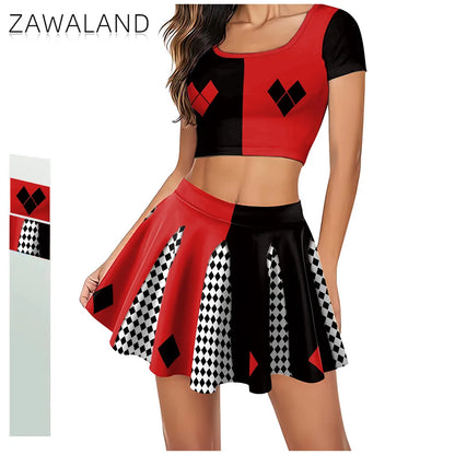 Movie Clown Harry Q Outfit Red Black Crop Top Costume