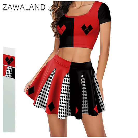 Movie Clown Harry Q Outfit Red Black Crop Top Costume