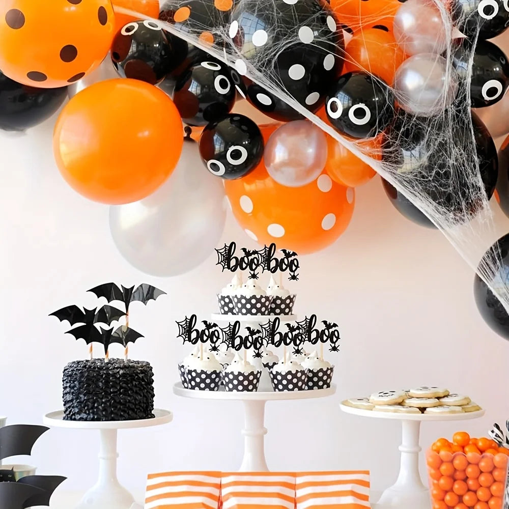 12/24Pcs Halloween Boo Glitter Bat Cupcake Topper Picks Halloween Birthday - product image 5