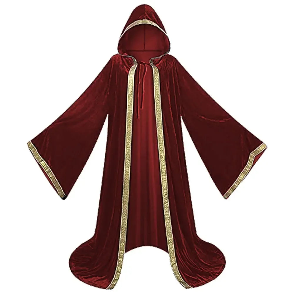 Halloween Costume Medieval Cape Cloak Adult Hooded Death Vampire Wizard Monk Witch Costume - Dark Blue / L