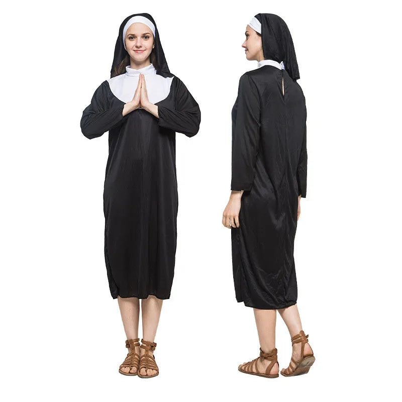 Halloween Costume Women's Nun Costume Traditional Adult Sister Black Robe Religious - black / M