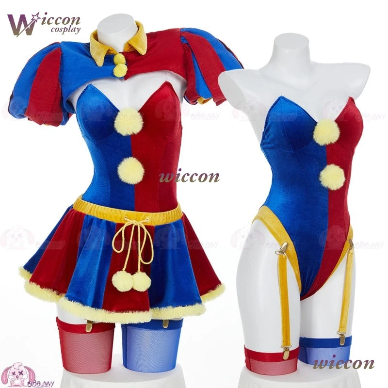 Clown Circus Costume Original Design Adult Digital Pomnii Wig Hat Velvet Skirt Cartoon - Costume and wig / M