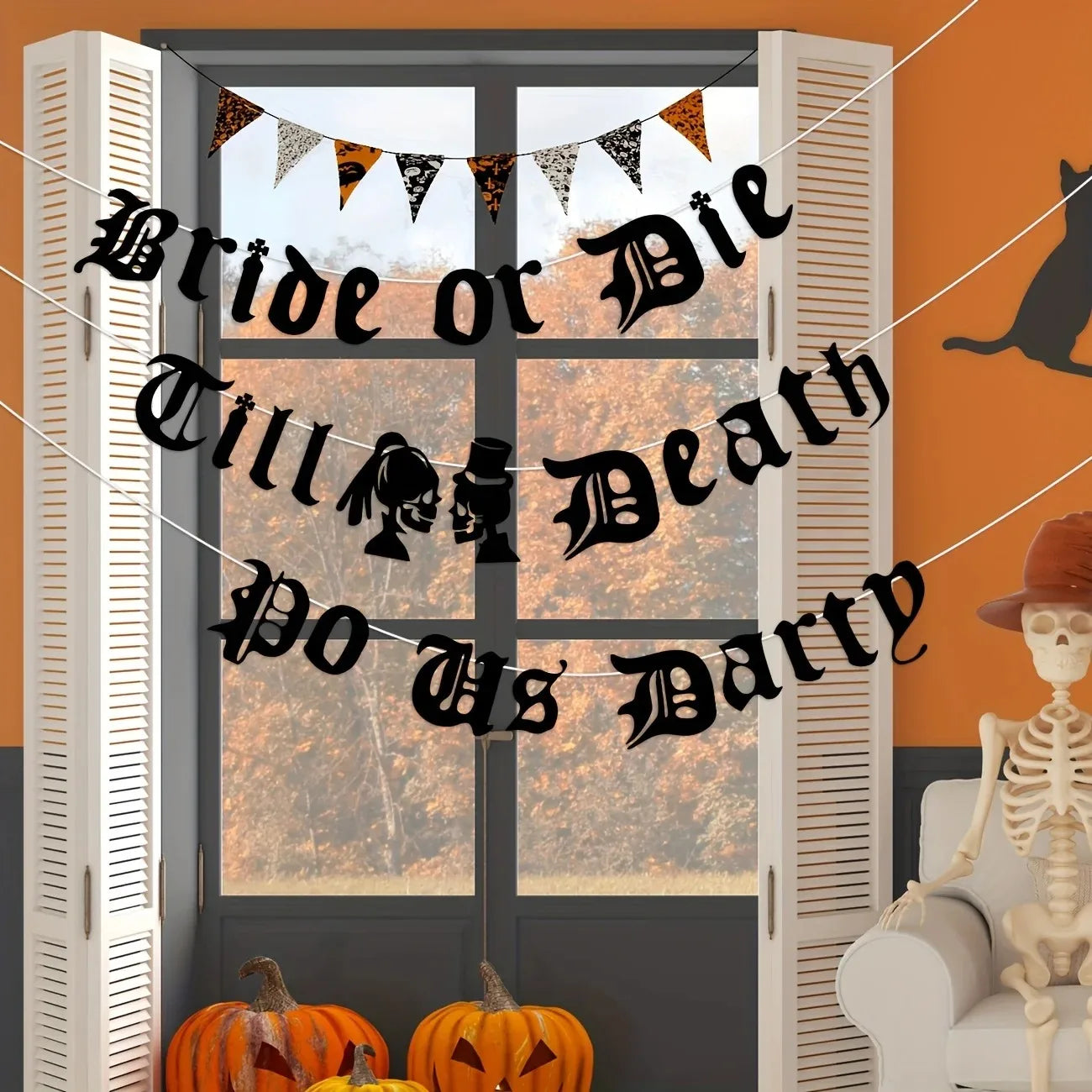 Bride or Die Till Death Do Us Party Banner Gothic Skull Bride Groom Garland - product image 5