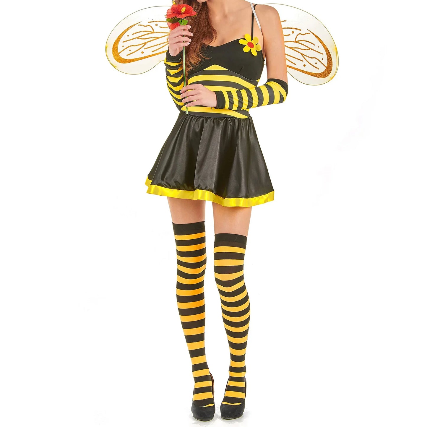 Women's Bumble Bee Halloween Costume Set – Skirt, Wings, Stockings & Headband