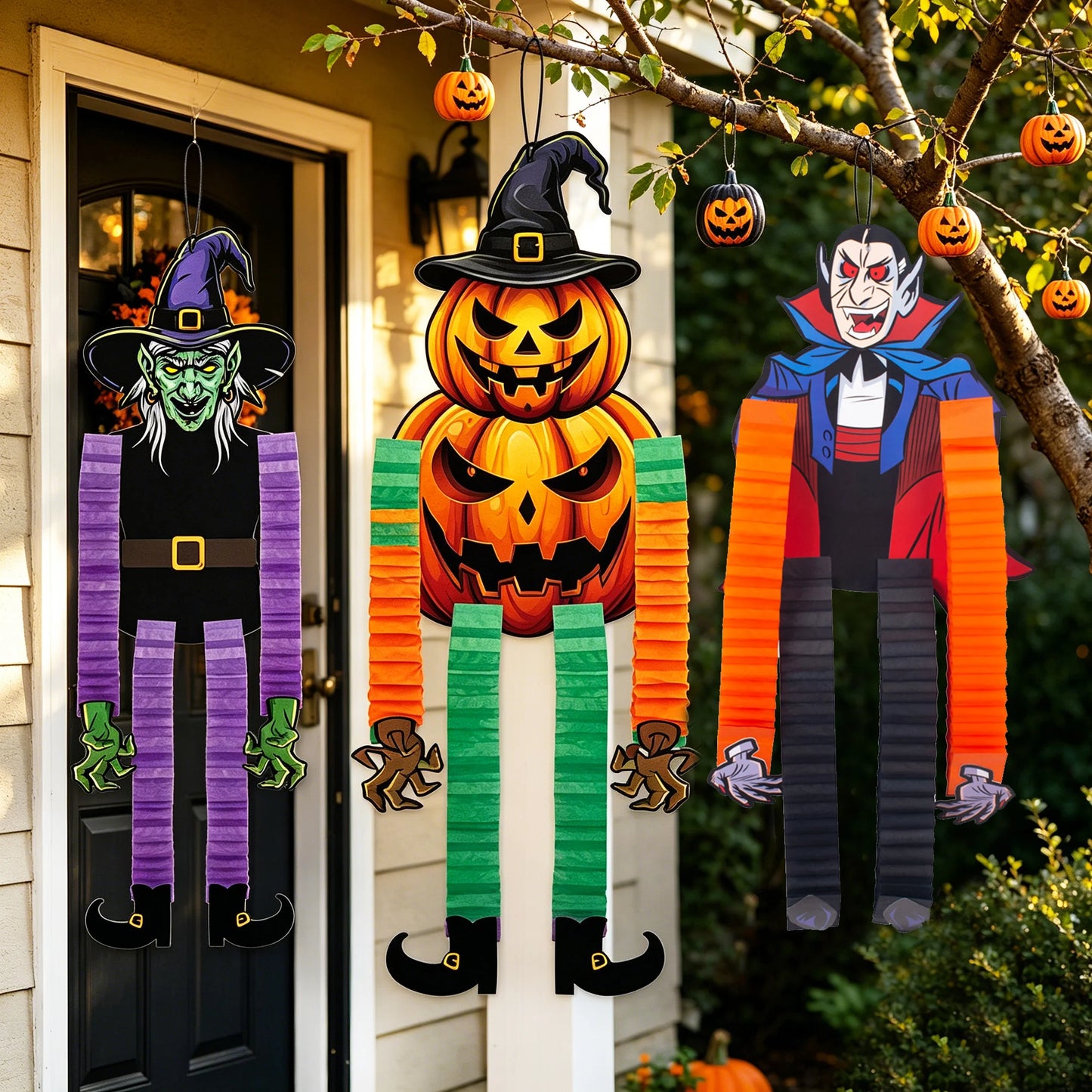 Halloween Pumpkin Vampire Sign Hanging Decorations Witch Ghost  Skull Black Cat Ornaments Halloween Party Door Wall Home Decor