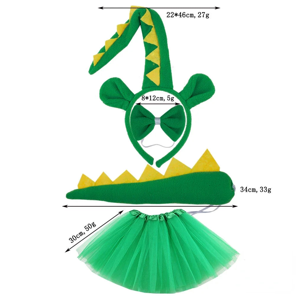 Girls Women Kids Animal Costume Dinosaur Green Tutu Skirt Ear Headband Bowtie Tail Cosplay Props Halloween - product image 14