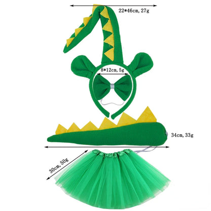 Girls Women Kids Animal Costume Dinosaur Green Tutu Skirt Ear Headband Bowtie Tail Cosplay Props Halloween - product image 14