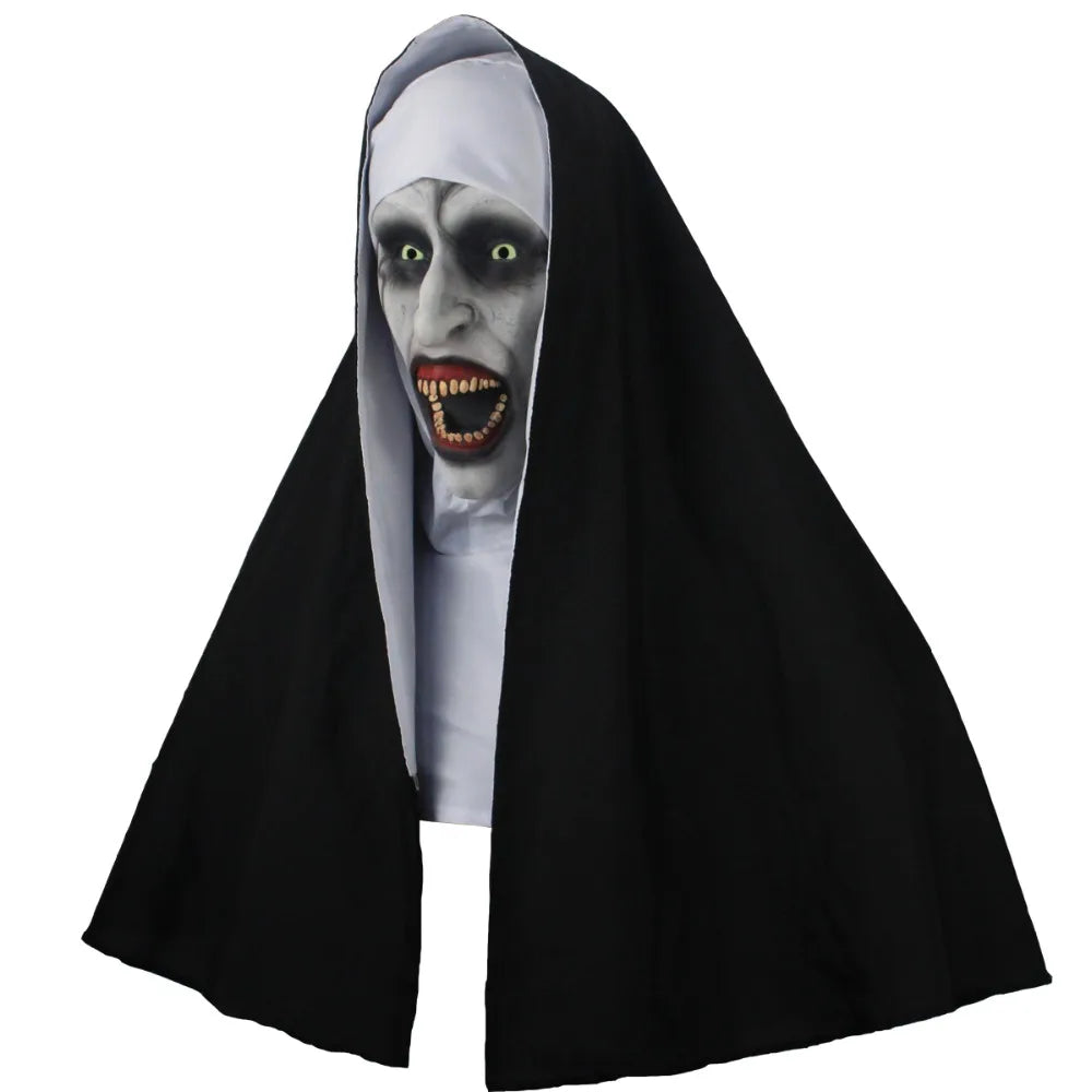 Horror the Nun Mask Costume Scary Bloody Demon Ghost Face Latex Masks with Headscarf - View 3