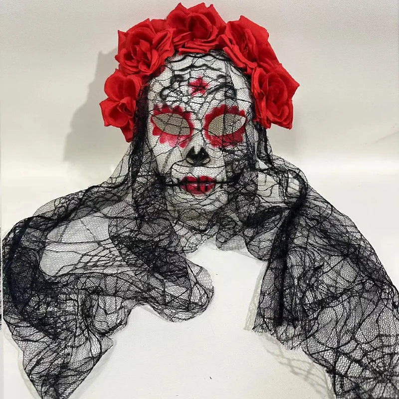 Halloween Ghost Bride Cosplay Mask Black Lace Veil Mexican Day Carnival Masks - product image 3