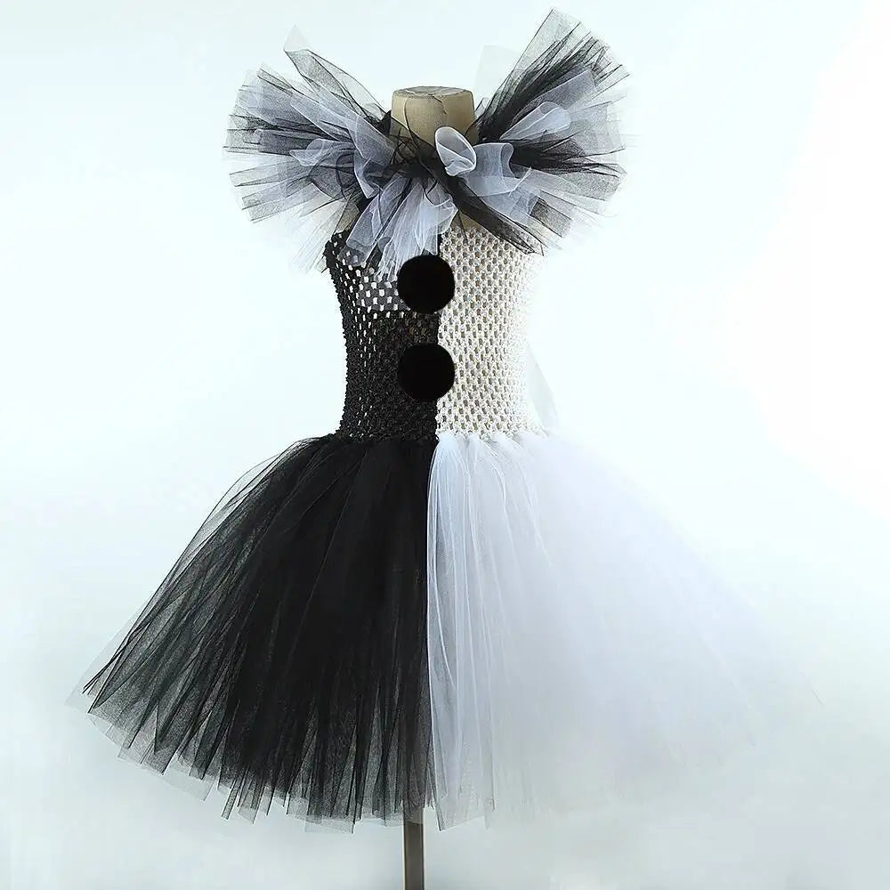 White Black Scary Clown Costumes for Girls Creepy Halloween for Kids Tutus Kids Horror - Only Dress / 4Y