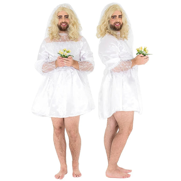 Male Runaway Bride Halloween Dress Up Mens Adult Funny Wedding Dress Bride Stag Party Costume - product image 1