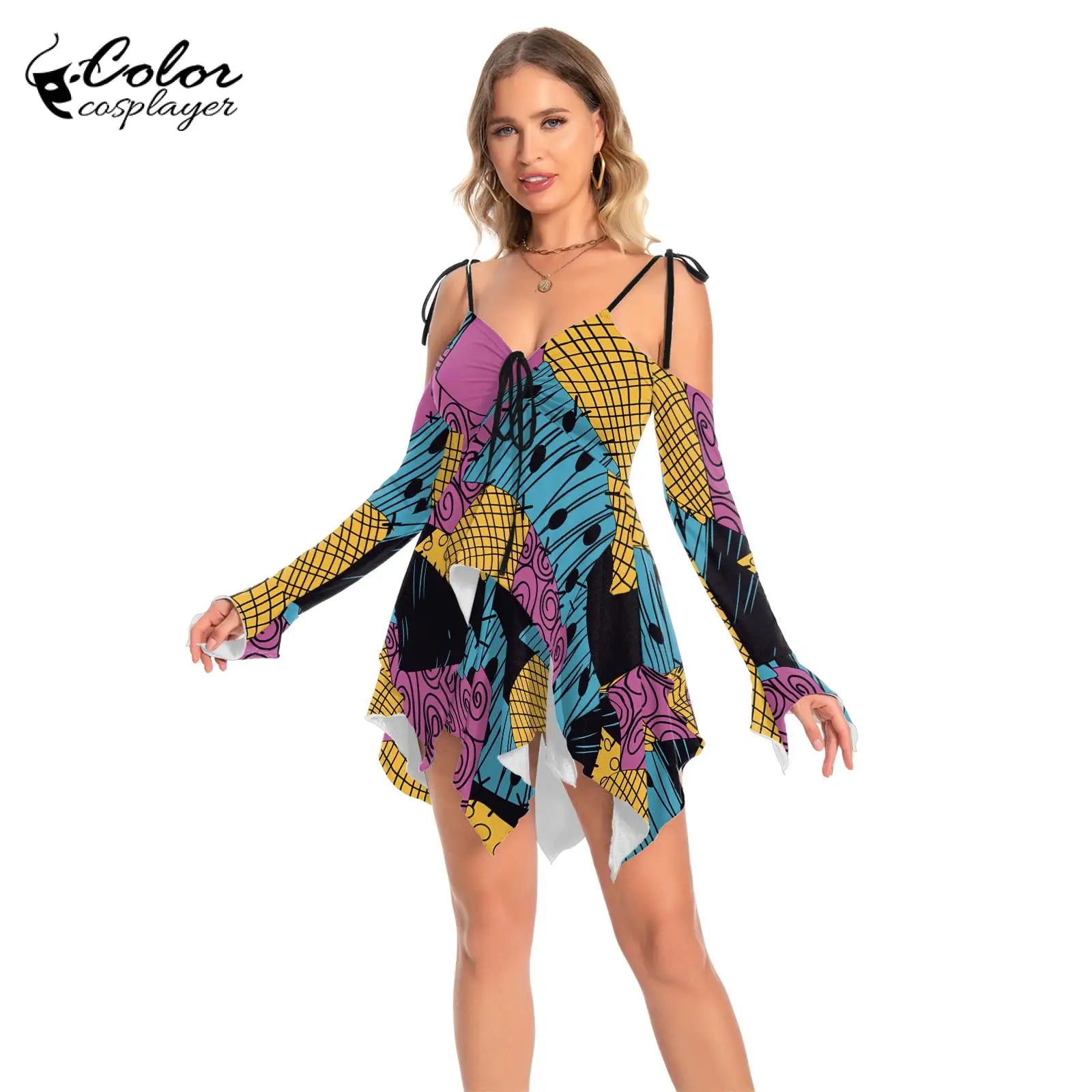 Color Cosplayer Sally Dress Suit Halloween Cosplay Costume Spandex - view 4