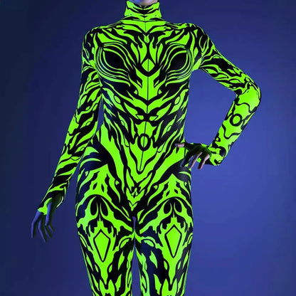 Women's 3D Abstract Print Full Body Jumpsuit Sexy Skinny High Neck Zentai Costume - alternate view 4