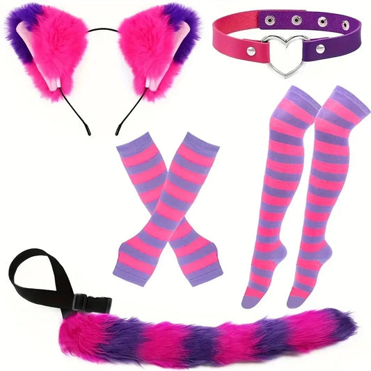 Black and white stripes furry tail socks acting props Gloves