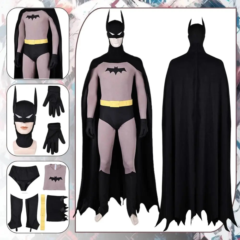Bat Men Costume Bruce Superhero Disguise for Adult Man Jumpsuit Cloak Bat Mask Bodysuit - Clothes and Mask / S