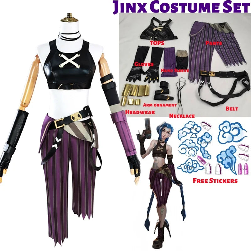Jinx-Inspired Arcane-Style Cosplay Costume & Wig Options - Costume and Wig M