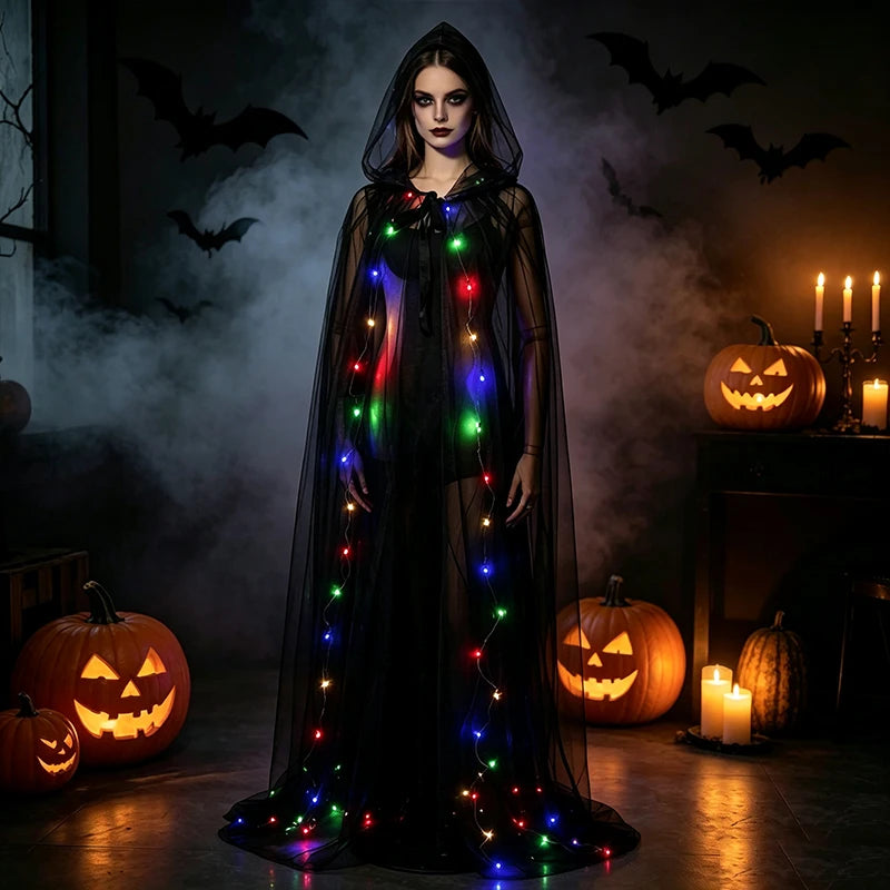 LED Light-Up Ghost Cloak – Halloween Cape & Hat Set Options