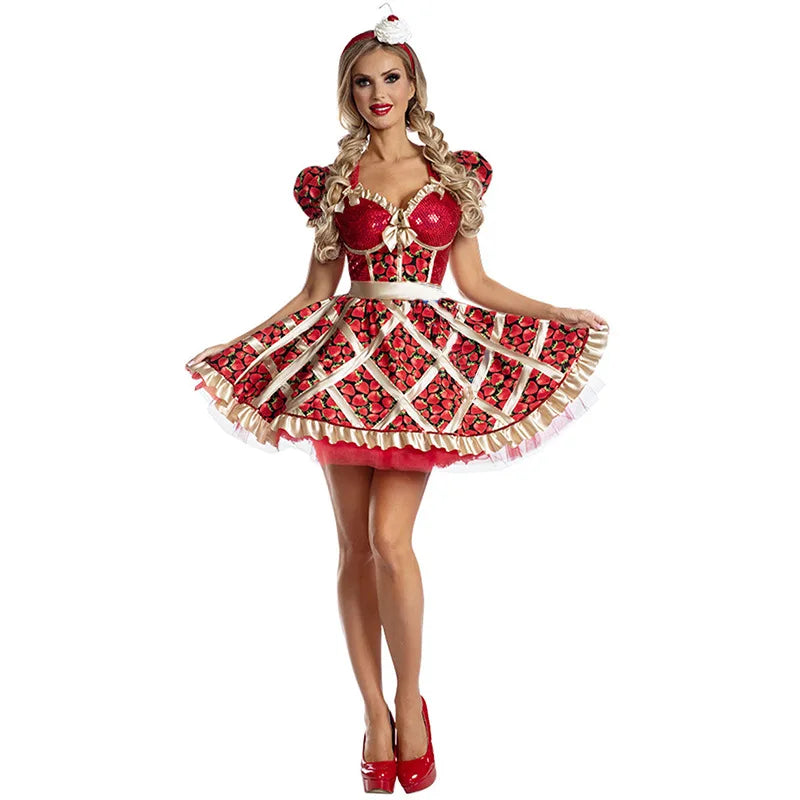 Women's Gothic Vampire Halloween Costume Black Red Lace Mini Dress Adult Female Masquerade Carnival Witch - product image 9