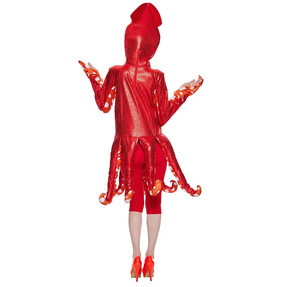 Halloween adult squid costume, ocean creature party jumpsuit, funny cosplay clothes