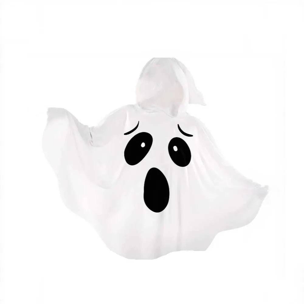 Halloween Ghost or Pumpkin Poncho – White & Orange Costume Cape