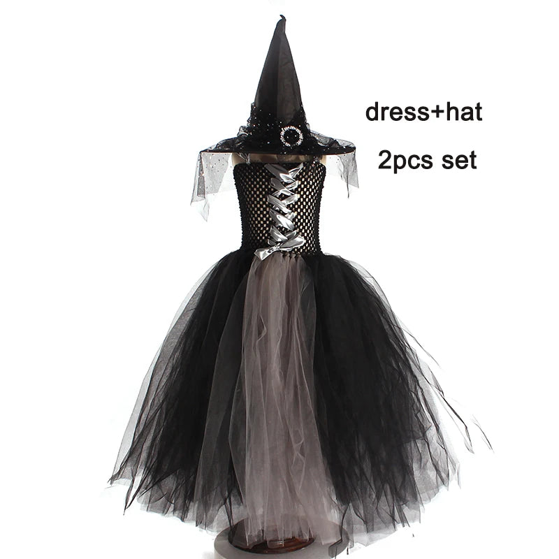 Girls Gothic Halloween Ghost Witch Costume Trumpet Sleeve Children's Robe Ballet Tutu Dress - product image 10