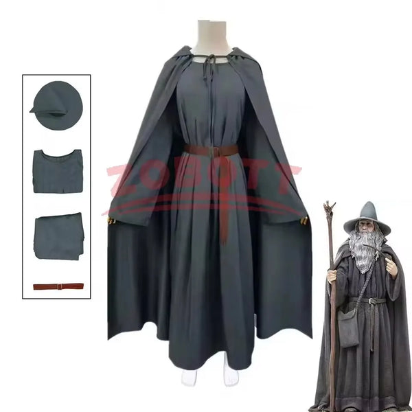 Gandalf Costume Cloak Hat Movie Sorcerer Uniform Accessories Halloween