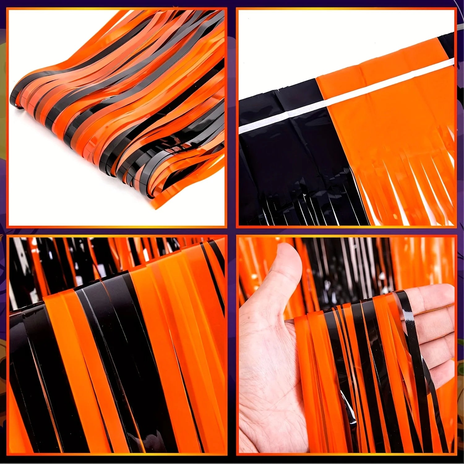 Black Orange Halloween Decoration, Tinsel Foil Fringe Backdrop for Photo - product image 4