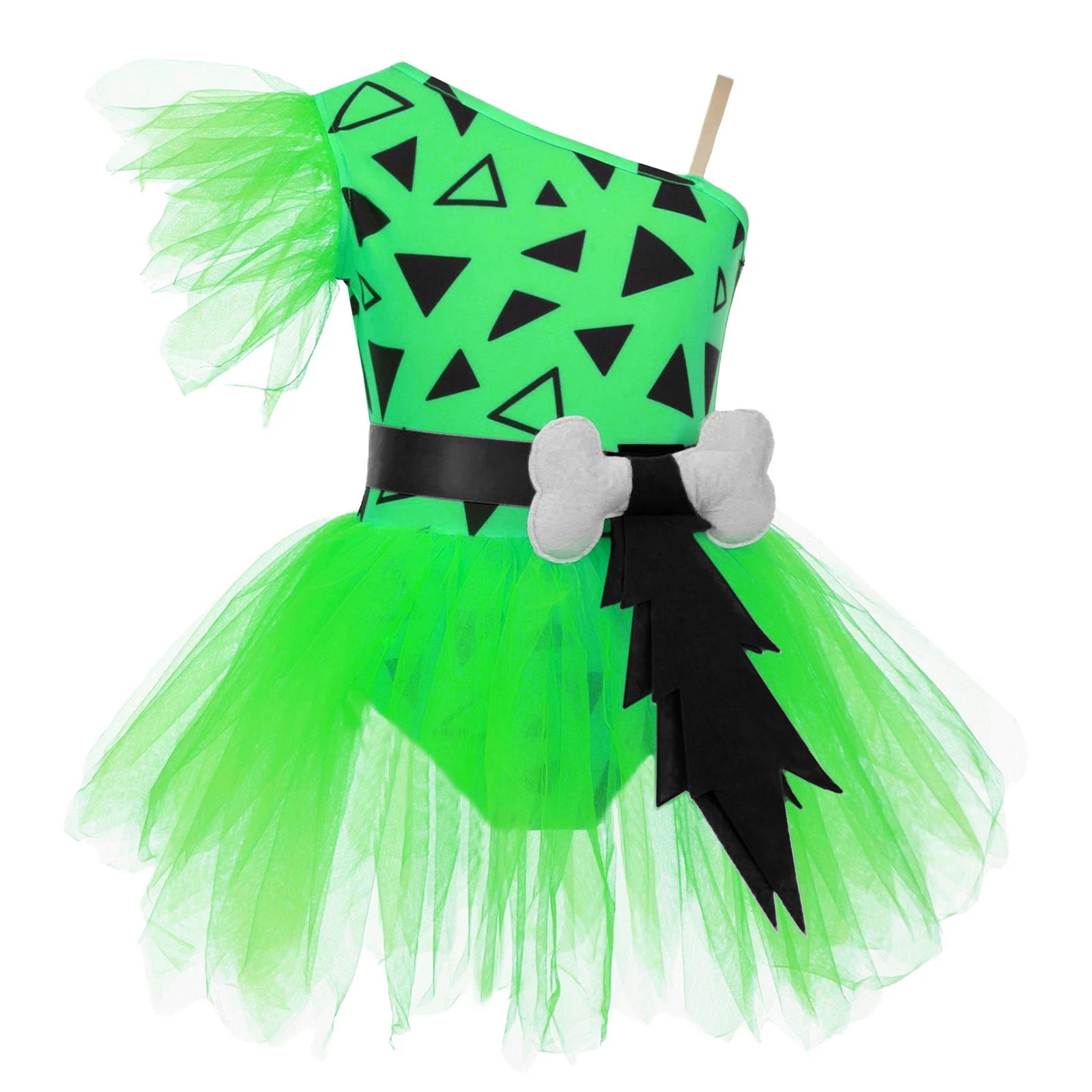 Kids Girls Halloween Theme Party Caveman Flintstone Primitive Man Cosplay Costume 3D Bone Decor Mesh Tutu - product image 7