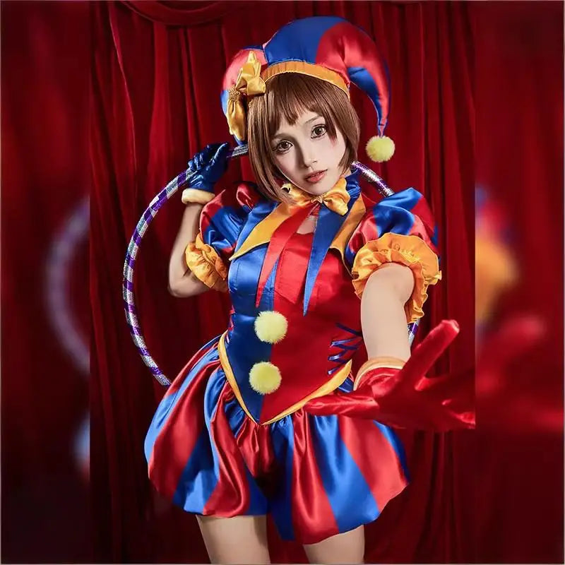 Pomni Costume Anime the Amazing Clown Jumpsuit Digital Circus Uniform Women's Halloween - only Wig / S